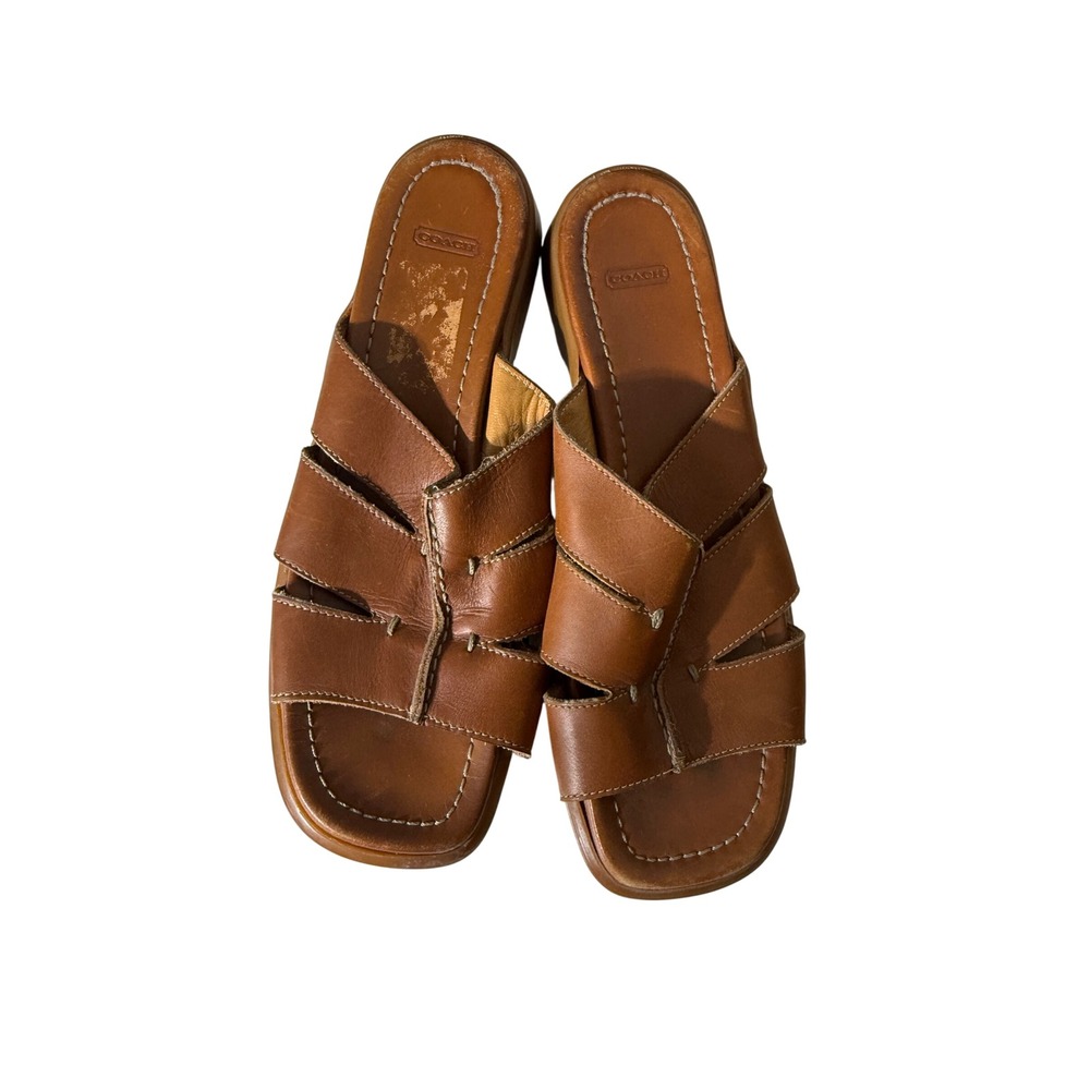 Coach Clarissa Brown Leather Slide Sandals Made in Italy Vintage Womens 8 B P117 - Picture 4 of 10